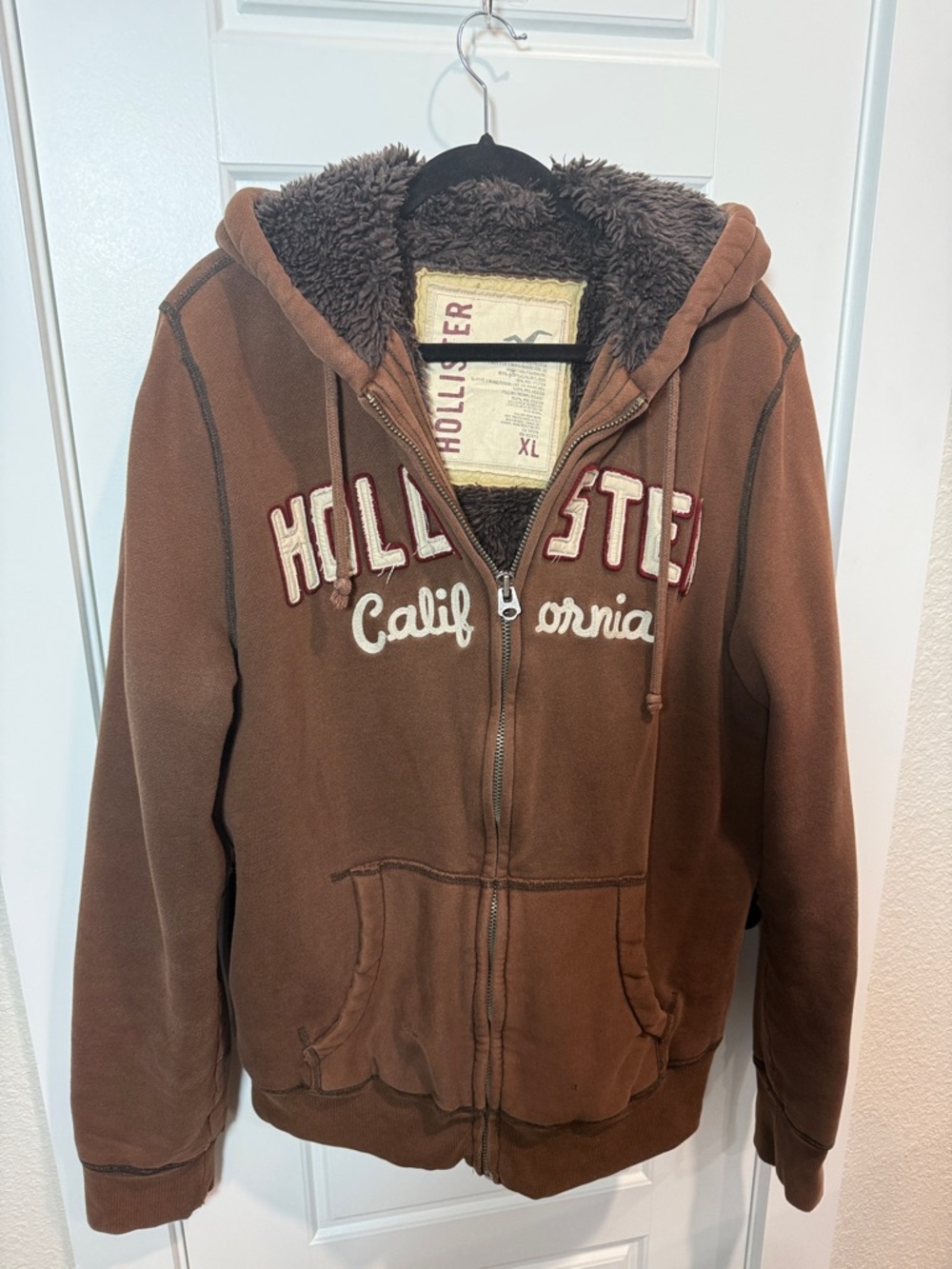 Hollister Brown Zip-Up Hoodie with Sherpa Lining